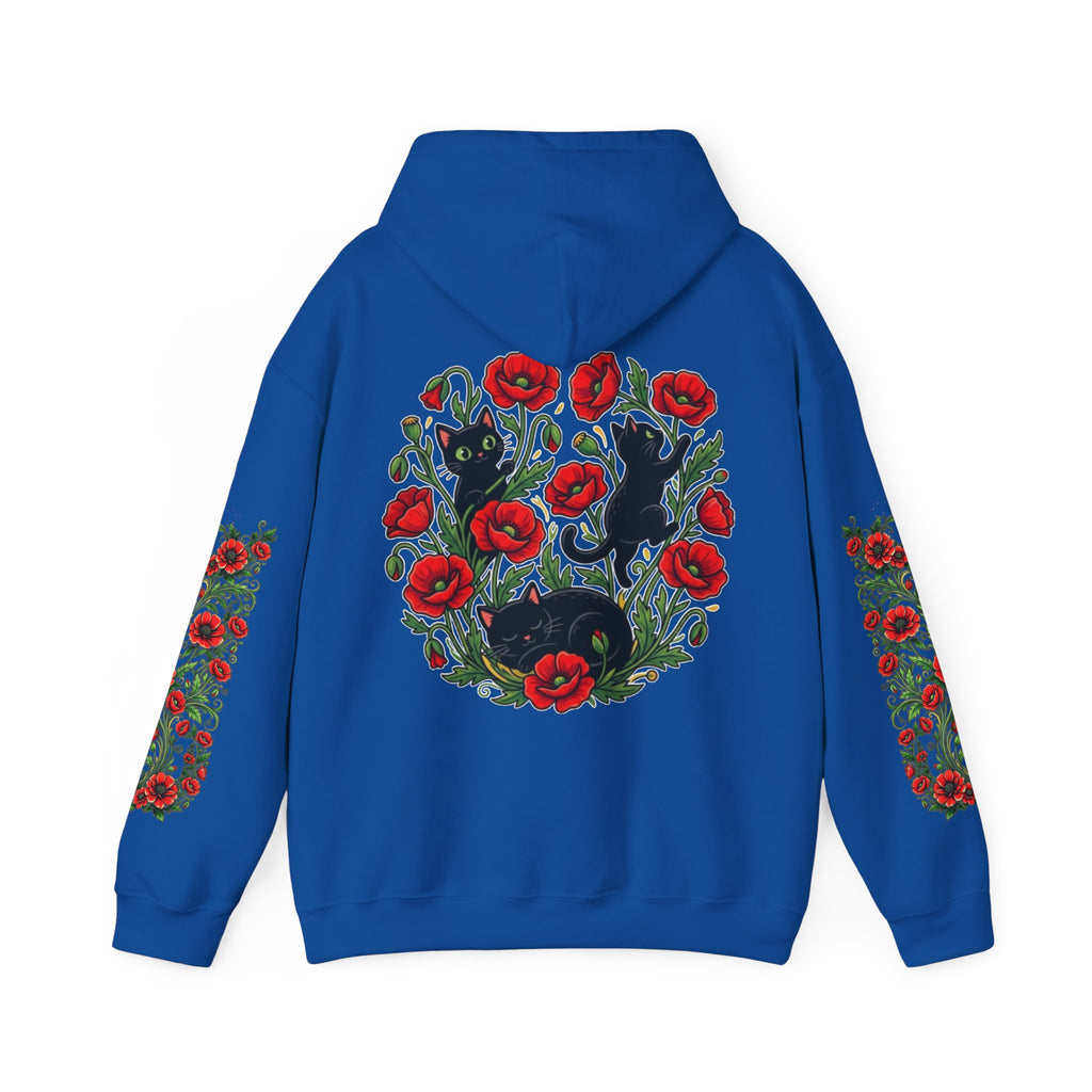 ORVIAN — Black Cat & Red Poppies Unisex Heavy Blend Hoodie