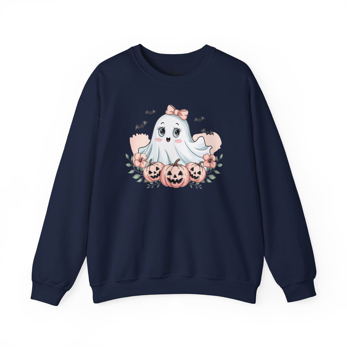 ORVIAN — Pink Halloween Coquette Ghost Crewneck, Bow & Pumpkin Unisex Heavy Blend