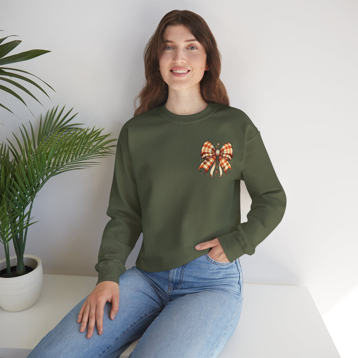 ORVIAN — Ghostly Coffee Break Coquette Bow Crewneck, Cozy Pumpkin Spice Halloween Unisex