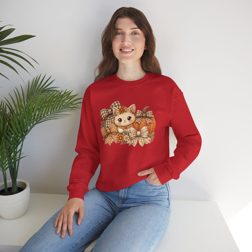 ORVIAN — Fall Kitten & Coquette Ghost Crewneck, Gingham Pumpkin Autumn Unisex Heavy Blend