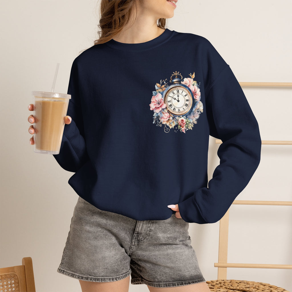 ORVIAN — Blue Watercolor Floral Book Crewneck, Open Book Wildflower Literary Unisex Heavy Blend