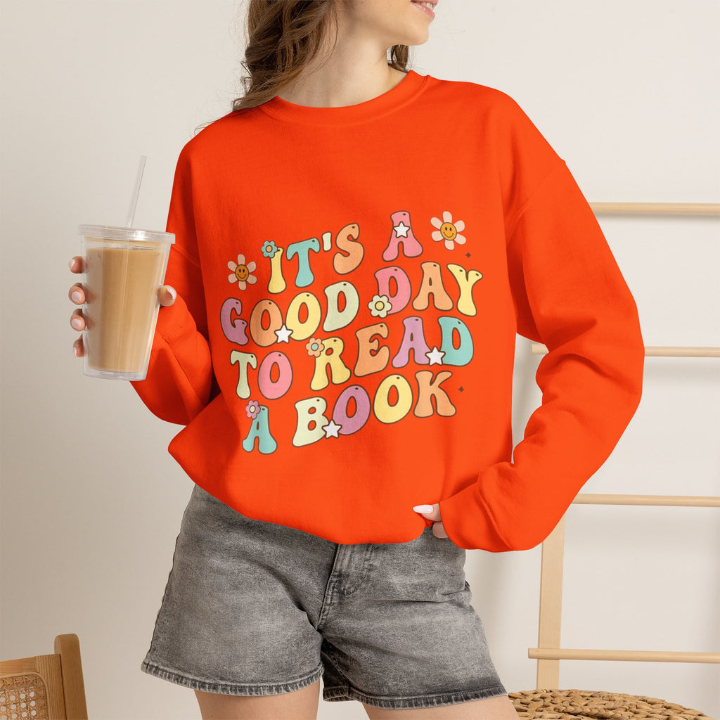 ORVIAN — Good Day to Read a Book Crewneck, Retro Floral Book Lover Sweatshirt Unisex Heavy Blend
