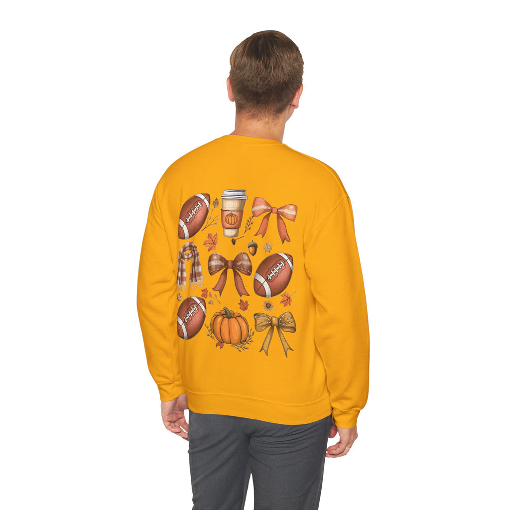ORVIAN — Coquette Fall Bow & Football Crewneck, Pumpkin Spice Game Day Unisex Heavy Blend