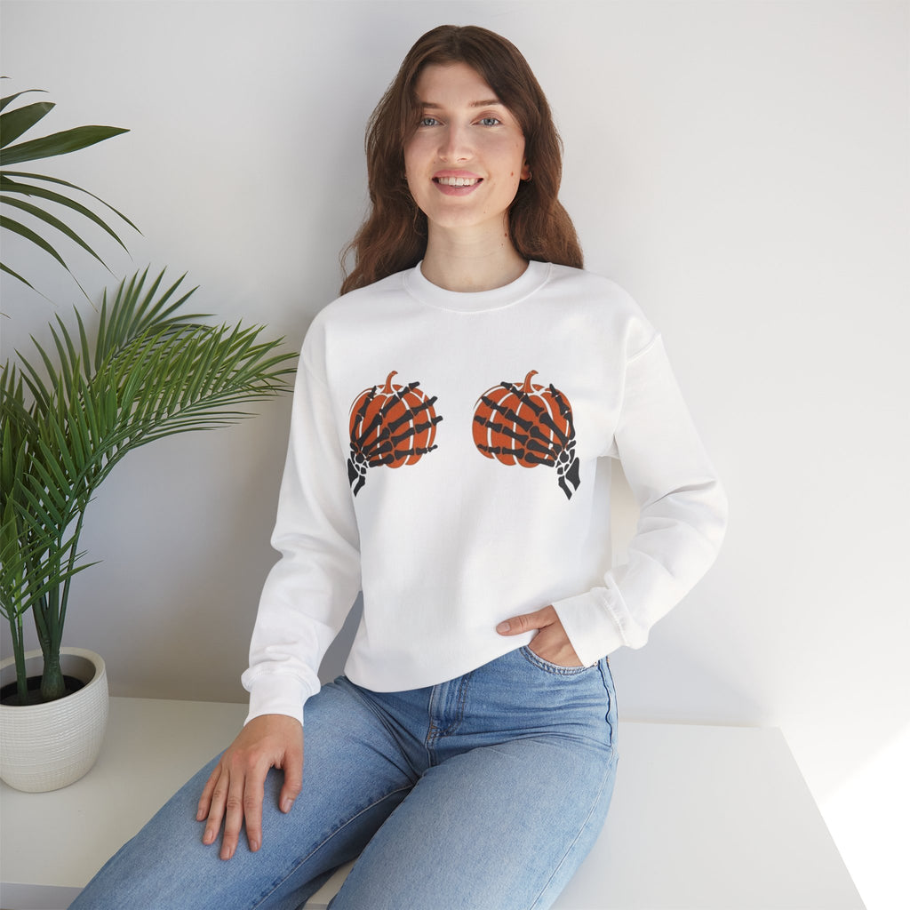 ORVIAN — Pumpkin Bra & Trick or Treat Halloween Crewneck, Skeleton Hands Unisex Heavy Blend