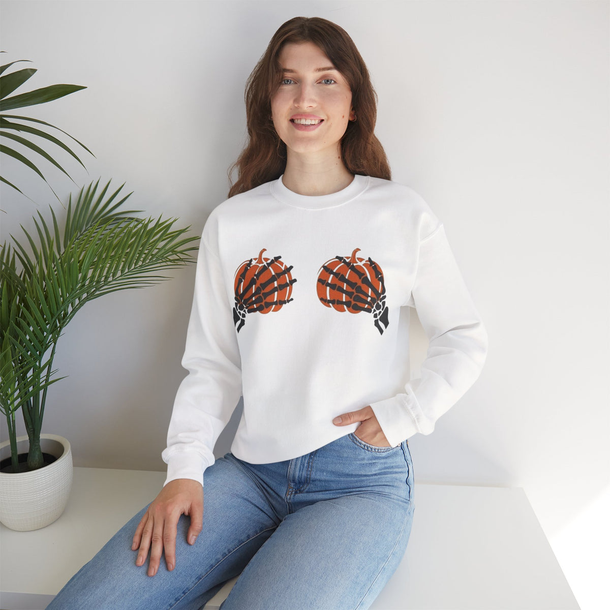 ORVIAN — Pumpkin Bra & Trick or Treat Halloween Crewneck, Skeleton Hands Unisex Heavy Blend