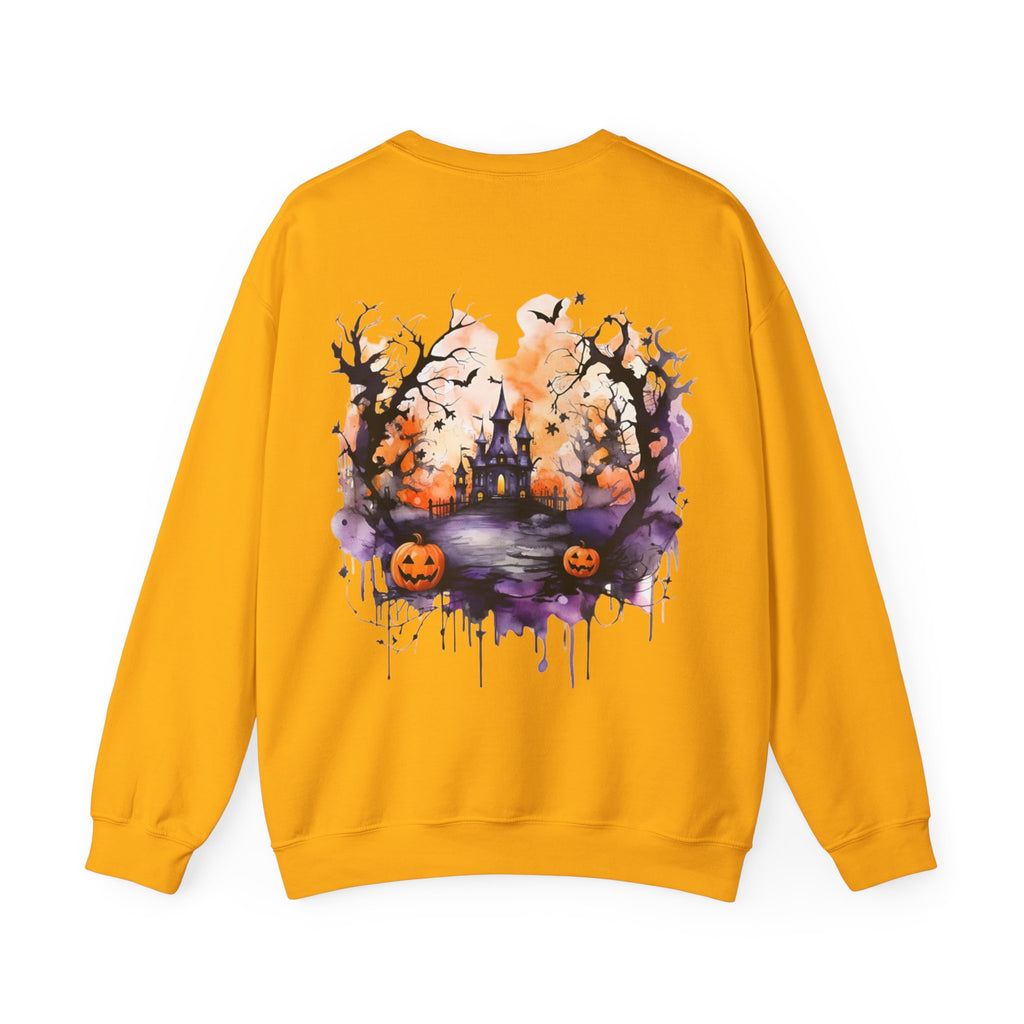 ORVIAN — Watercolor Haunted Castle Halloween Crewneck, Purple Jack-o'-Lantern Unisex Heavy Blend