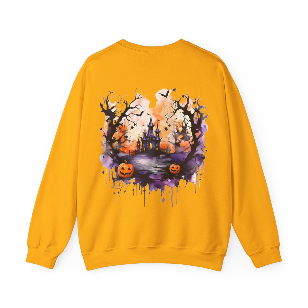 ORVIAN — Watercolor Haunted Castle Halloween Crewneck, Purple Jack-o'-Lantern Unisex Heavy Blend