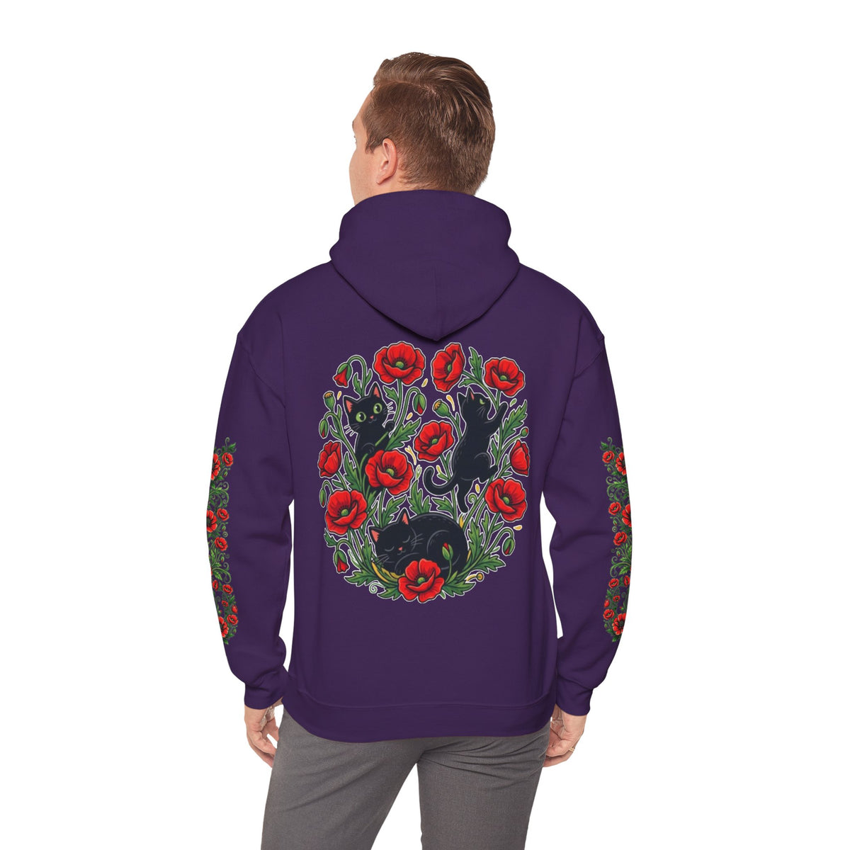 ORVIAN — Black Cat & Red Poppies Unisex Heavy Blend Hoodie