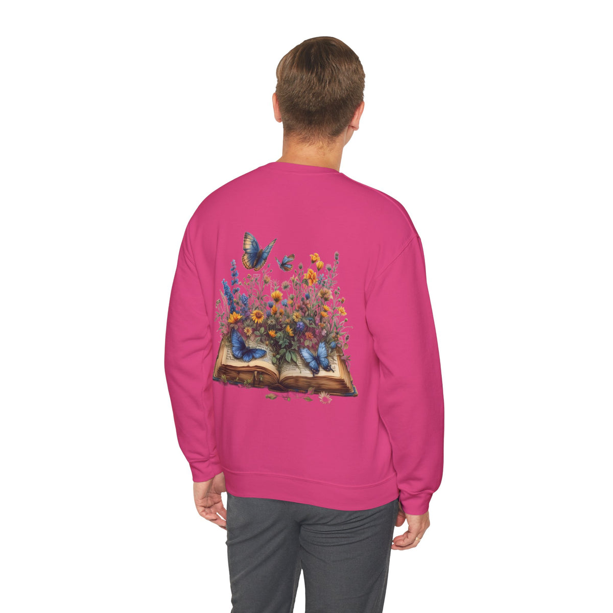 ORVIAN — Watercolor Floral Book & Butterfly Crewneck, Literary Nature Unisex Heavy Blend