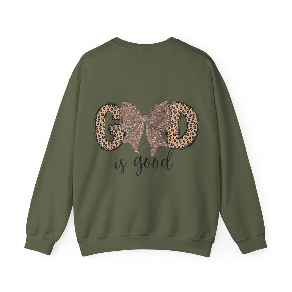 ORVIAN — Leopard Is The New Black & God Is Good Coquette Bow Crewneck, Faith-Inspired Unisex