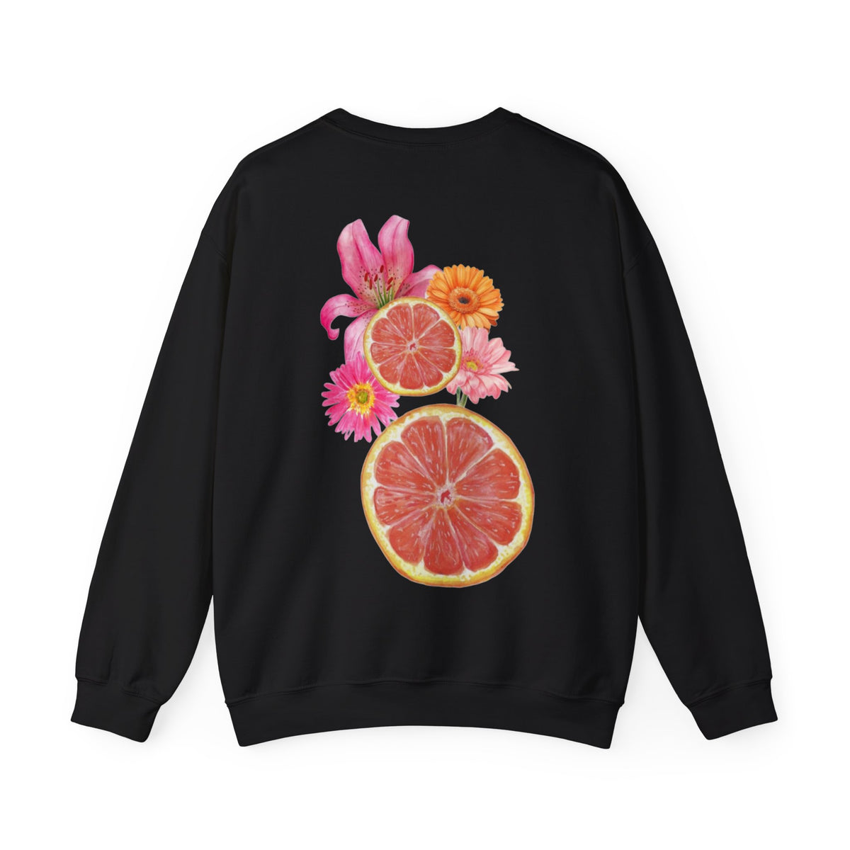 ORVIAN — Tropical Citrus & Pink Floral Crewneck, Grapefruit Orange Watercolor Unisex Heavy Blend