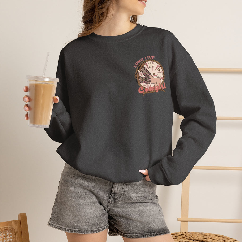 ORVIAN — Howdy Cowgirls Western Crewneck, Leopard Lightning Bolt & Cowgirl Boots Unisex Heavy Blend