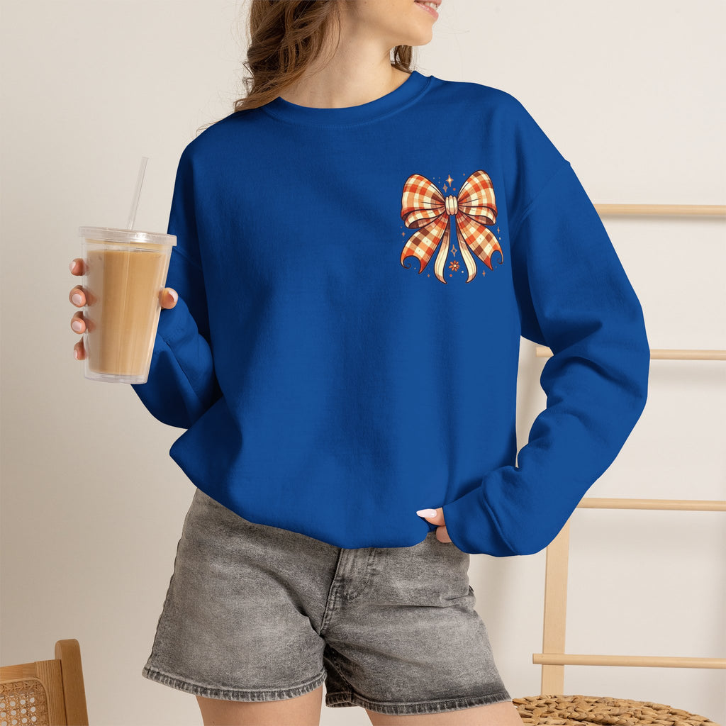 ORVIAN — Ghostly Coffee Break Coquette Bow Crewneck, Cozy Pumpkin Spice Halloween Unisex