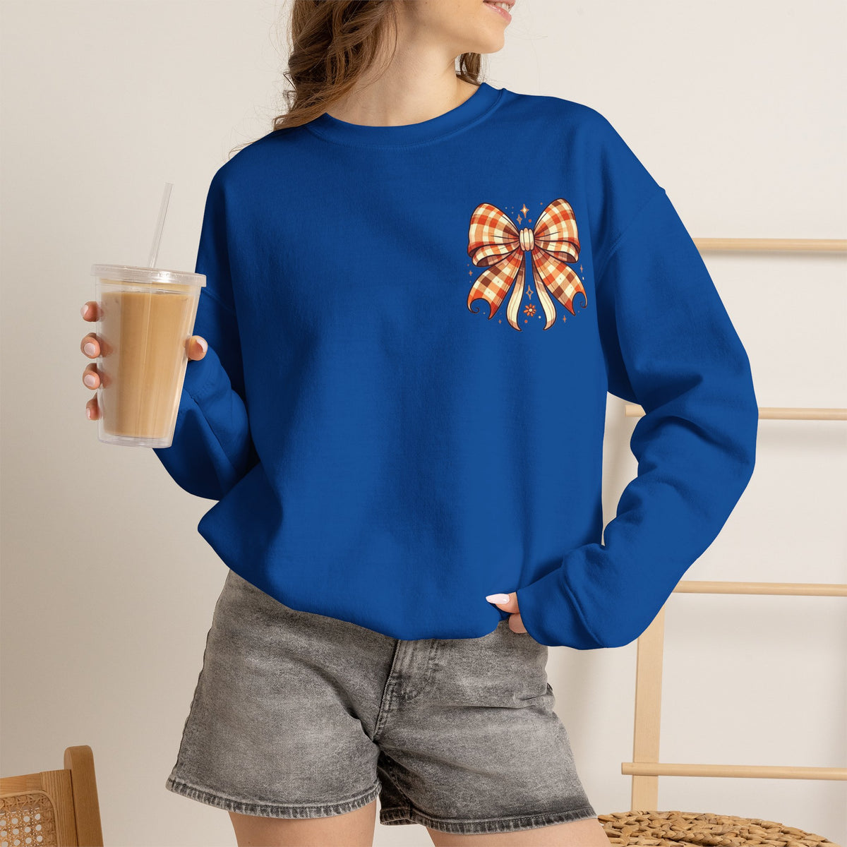 ORVIAN — Ghostly Coffee Break Coquette Bow Crewneck, Cozy Pumpkin Spice Halloween Unisex