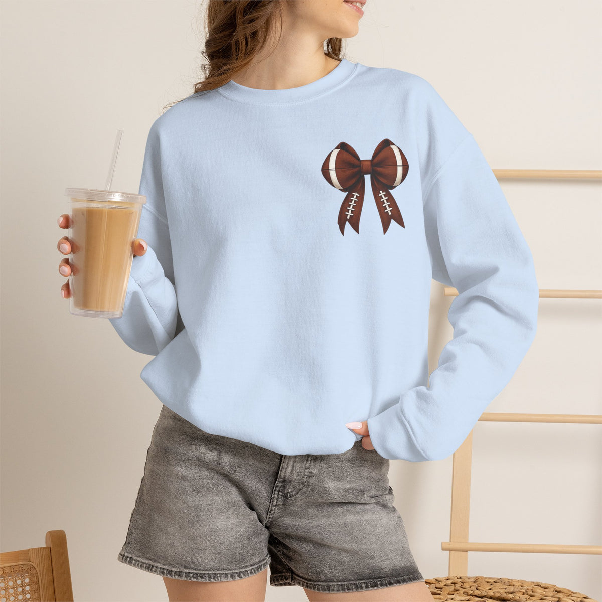 ORVIAN — Touchdown Season Coquette Football Bow Crewneck, Varsity Game Day Unisex Heavy Blend
