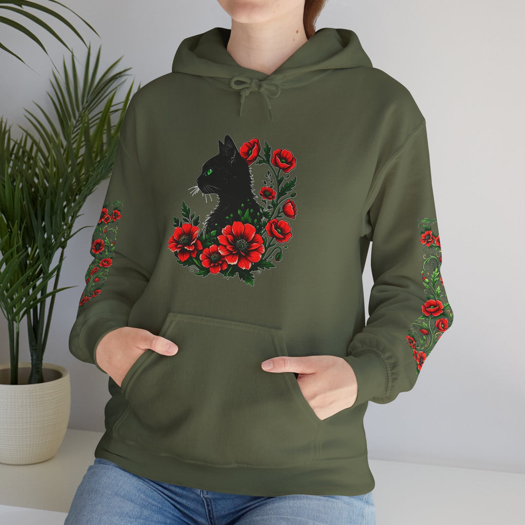 ORVIAN — Black Cat & Red Poppies Unisex Heavy Blend Hoodie