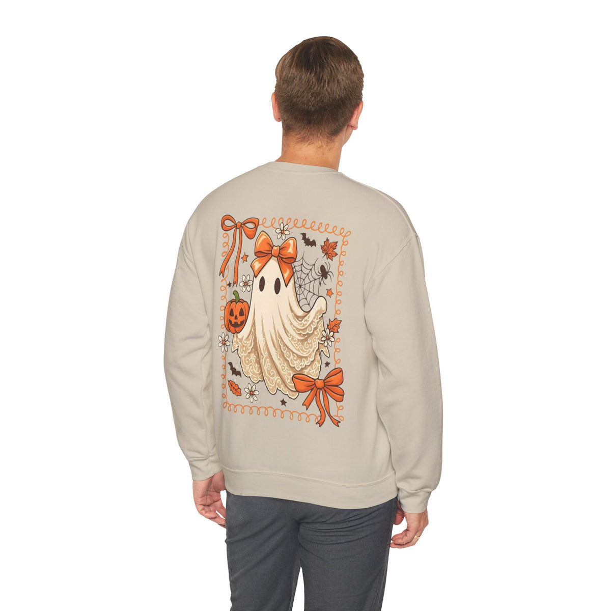 ORVIAN — Coquette Ghost & Bow Halloween Crewneck, Lace Ghost Pumpkin Unisex Sweatshirt