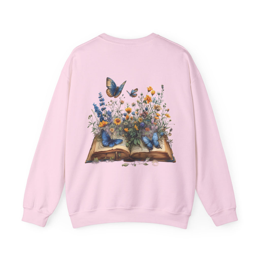 ORVIAN — Watercolor Floral Book & Butterfly Crewneck, Literary Nature Unisex Heavy Blend