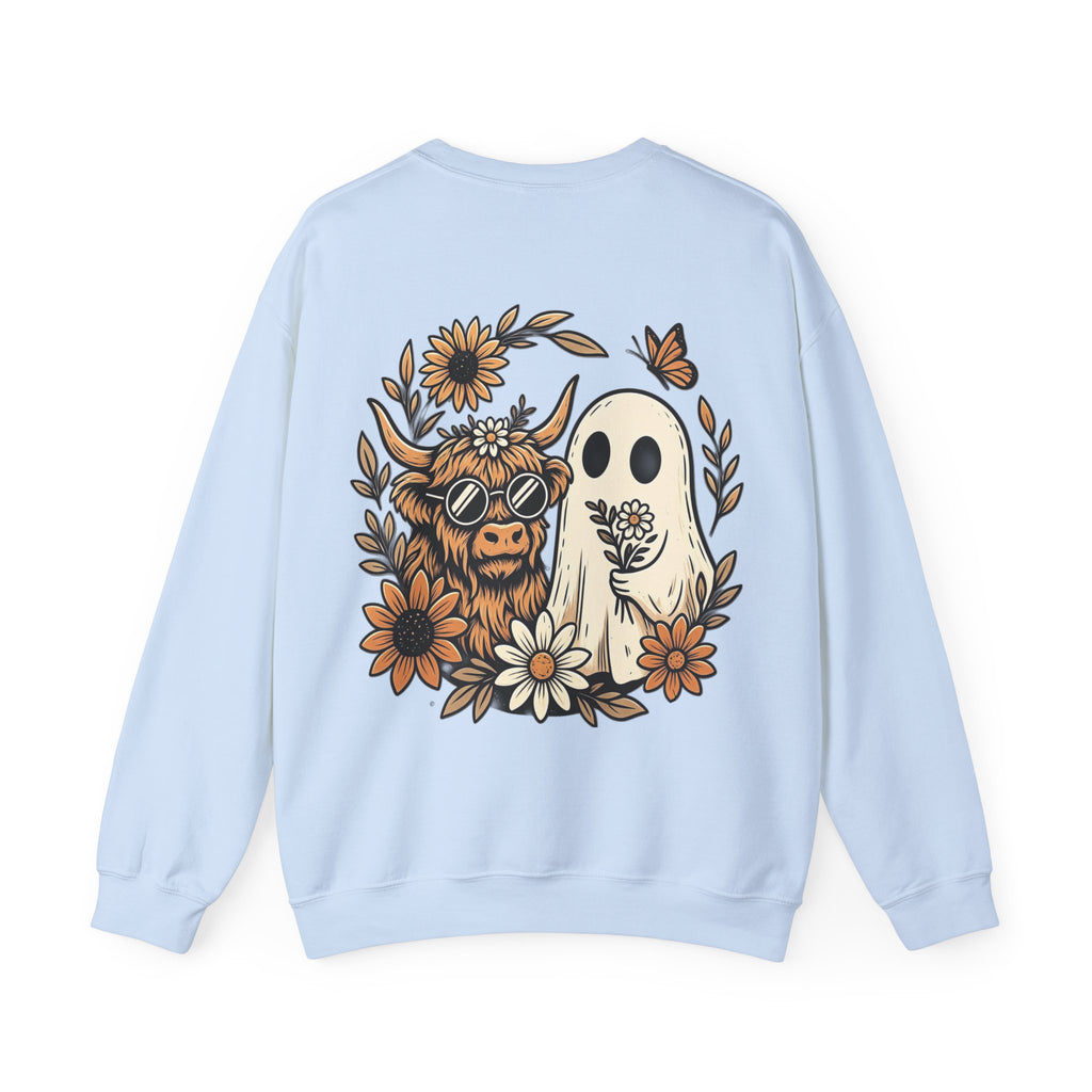 ORVIAN — Highland Cow & Cute Ghost Western Floral Crewneck, Spooky Unisex Sweatshirt