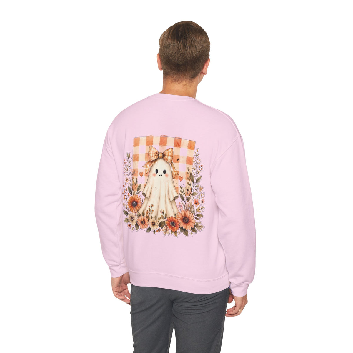 ORVIAN — Fall Kitten & Coquette Ghost Crewneck, Gingham Pumpkin Autumn Unisex Heavy Blend