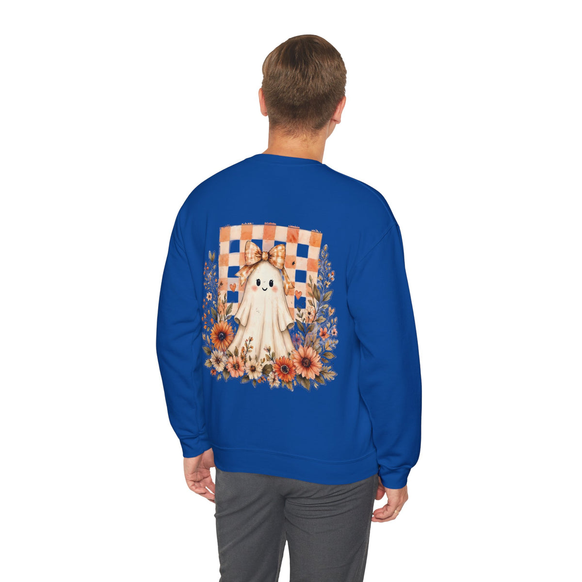 ORVIAN — Fall Kitten & Coquette Ghost Crewneck, Gingham Pumpkin Autumn Unisex Heavy Blend