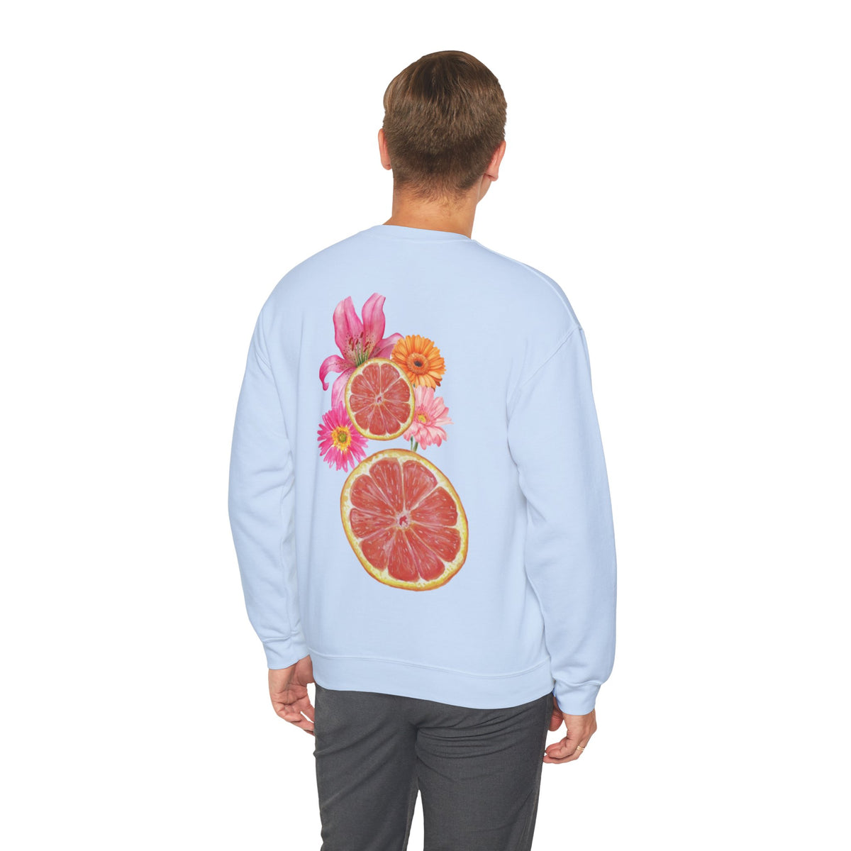 ORVIAN — Tropical Citrus & Pink Floral Crewneck, Grapefruit Orange Watercolor Unisex Heavy Blend