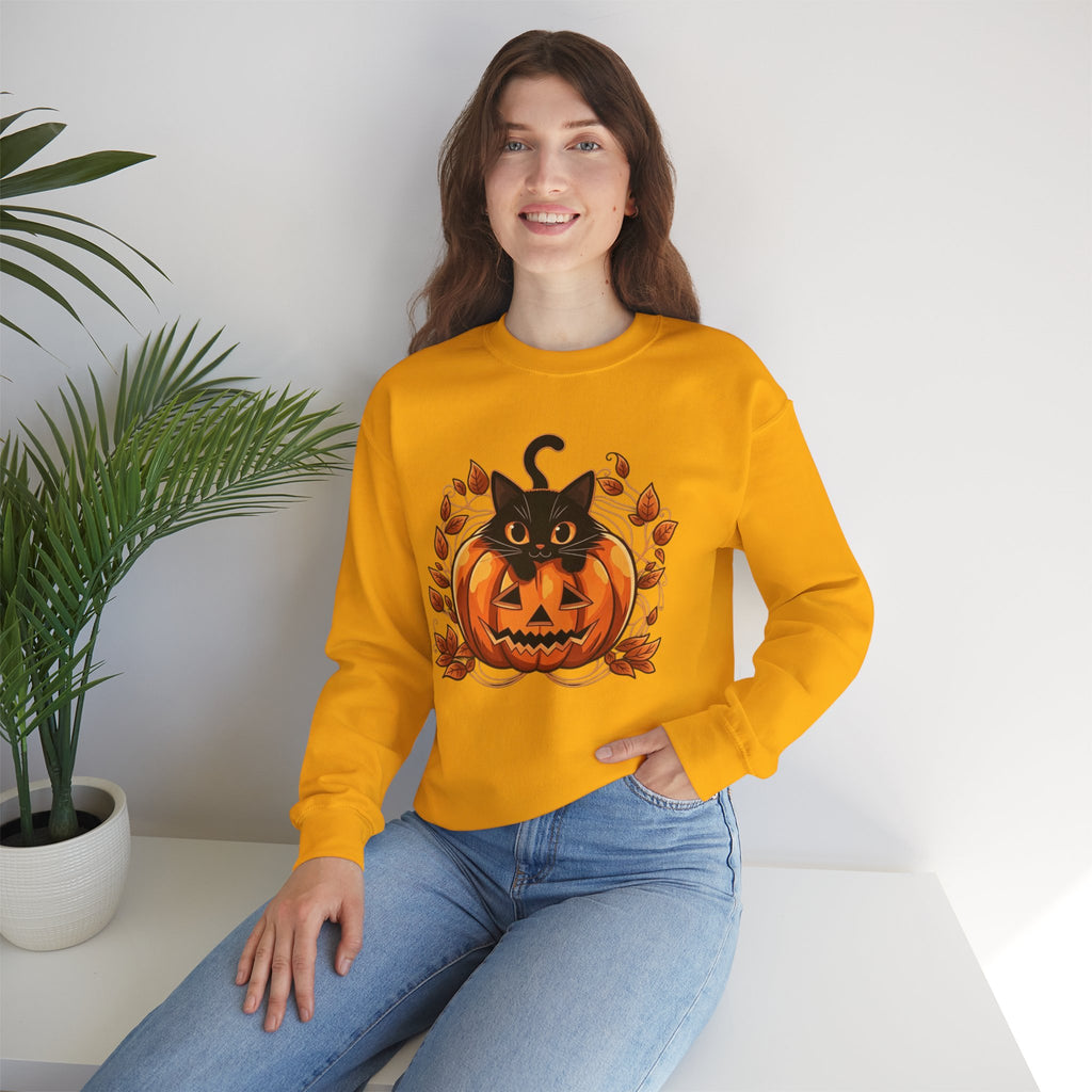 ORVIAN — Black Cat & Pumpkin Halloween Crewneck, Ghost & Coquette Bow Unisex Heavy Blend