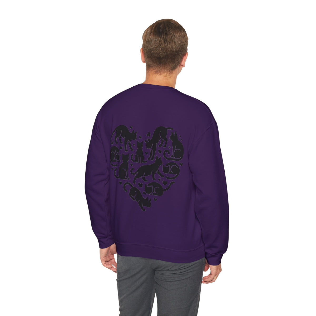 ORVIAN — LOVE Cat Silhouette & Heart-Shaped Cats Crewneck, Cat Lover Unisex Heavy Blend