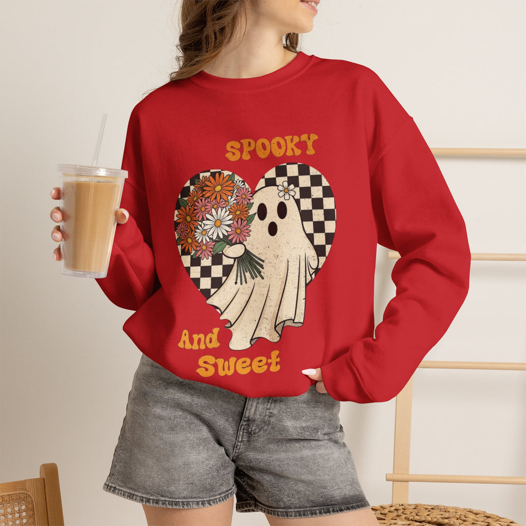 ORVIAN — Spooky & Sweet Ghost Crewneck, Coquette Bow Heart Halloween Unisex Sweatshirt