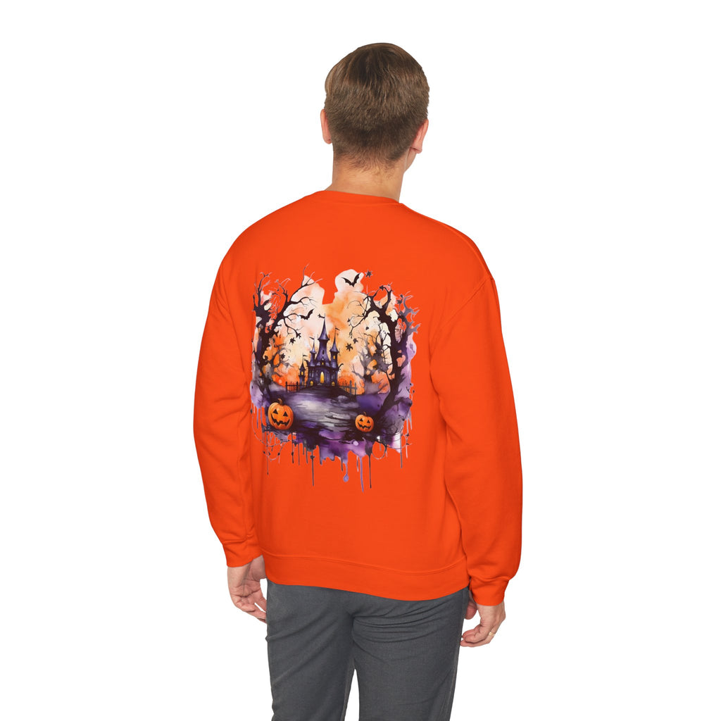 ORVIAN — Watercolor Haunted Castle Halloween Crewneck, Purple Jack-o'-Lantern Unisex Heavy Blend