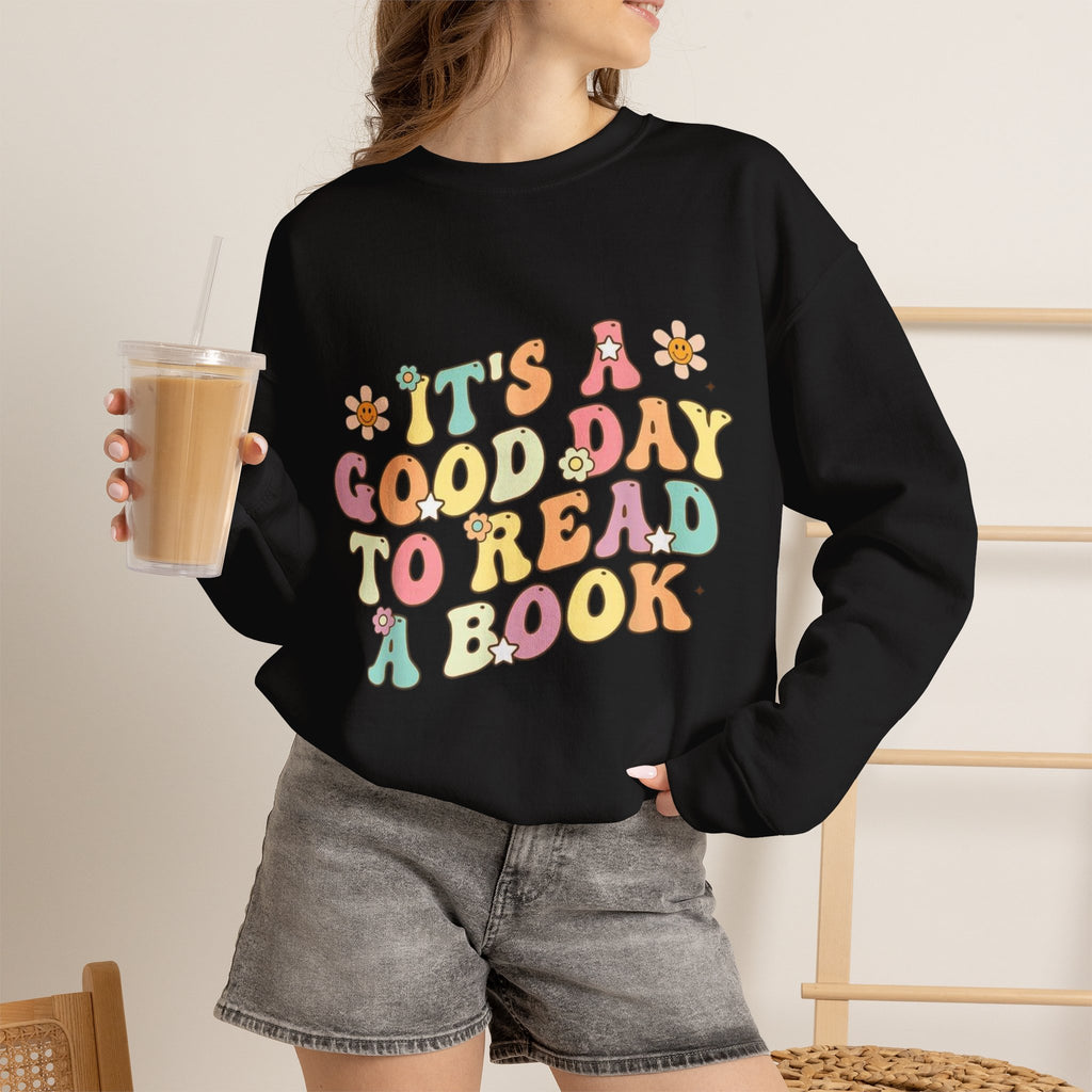 ORVIAN — Good Day to Read a Book Crewneck, Retro Floral Book Lover Sweatshirt Unisex Heavy Blend