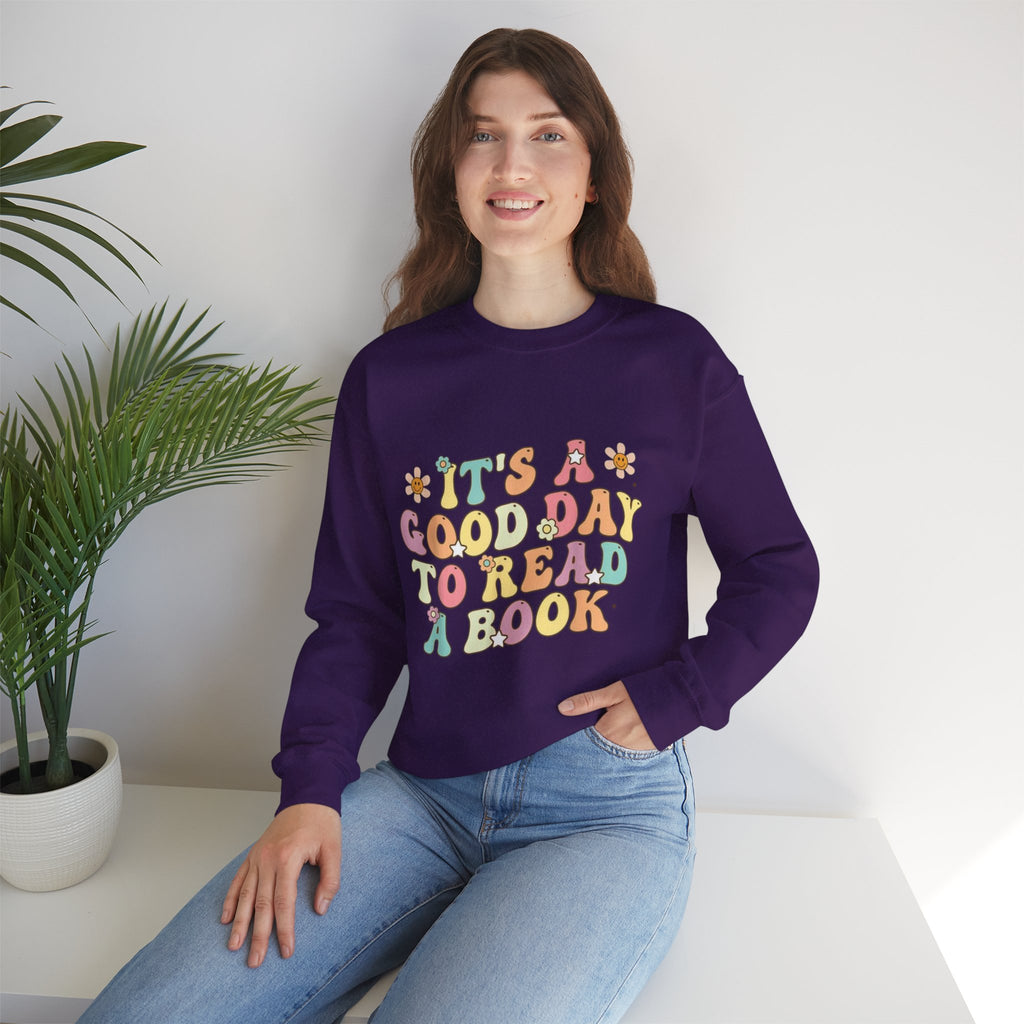 ORVIAN — Good Day to Read a Book Crewneck, Retro Floral Book Lover Sweatshirt Unisex Heavy Blend