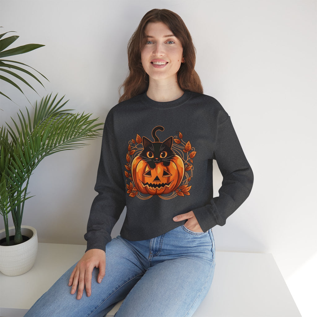 ORVIAN — Black Cat & Pumpkin Halloween Crewneck, Ghost & Coquette Bow Unisex Heavy Blend