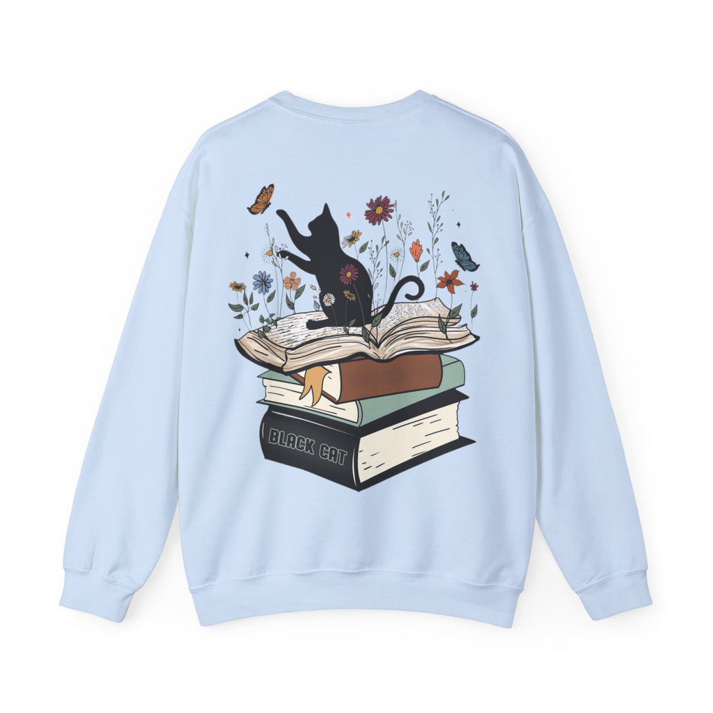 ORVIAN — Life Is Better With Flowers, Cats & Books Crewneck, Black Cat Book Stack Unisex