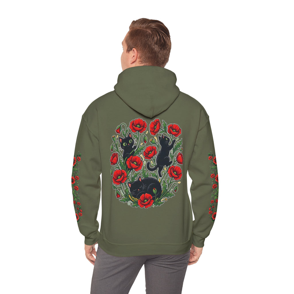 ORVIAN — Black Cat & Red Poppies Unisex Heavy Blend Hoodie