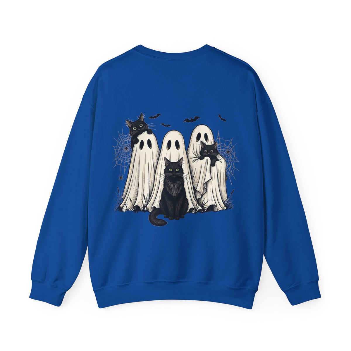 ORVIAN — Halloween Cats & Ghosts Crewneck, Spooky Cute Black Cat Unisex Sweatshirt