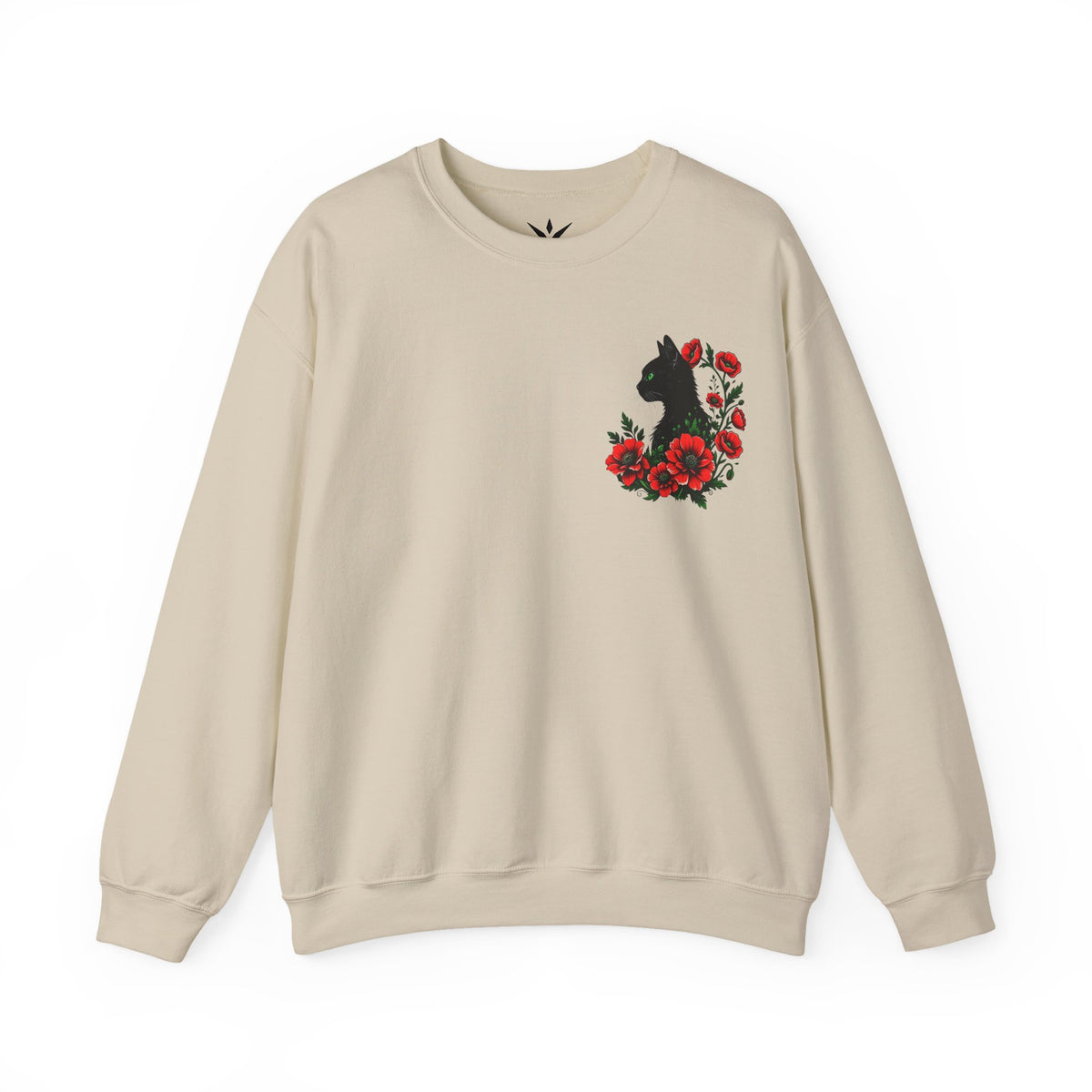 ORVIAN — Black Cat & Red Poppies Floral Crewneck, Elegant Nature Unisex Heavy Blend