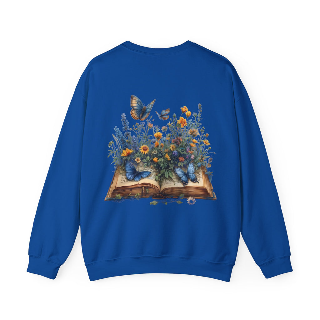 ORVIAN — Watercolor Floral Book & Butterfly Crewneck, Literary Nature Unisex Heavy Blend