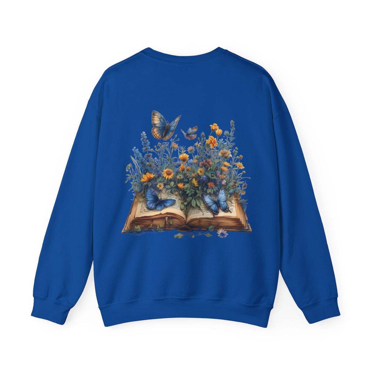 ORVIAN — Watercolor Floral Book & Butterfly Crewneck, Literary Nature Unisex Heavy Blend