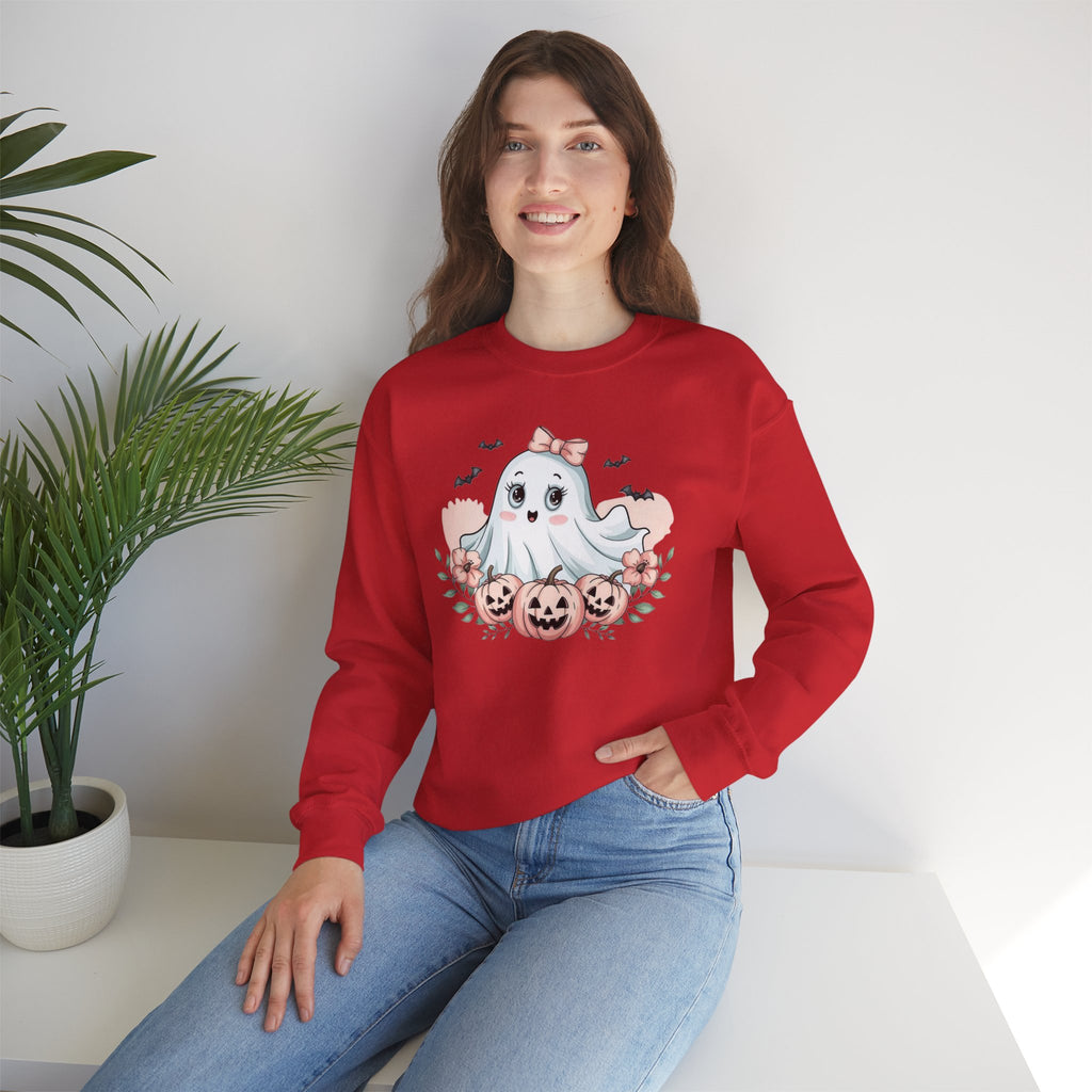ORVIAN — Pink Halloween Coquette Ghost Crewneck, Bow & Pumpkin Unisex Heavy Blend