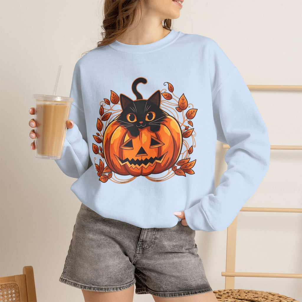 ORVIAN — Black Cat & Pumpkin Halloween Crewneck, Ghost & Coquette Bow Unisex Heavy Blend
