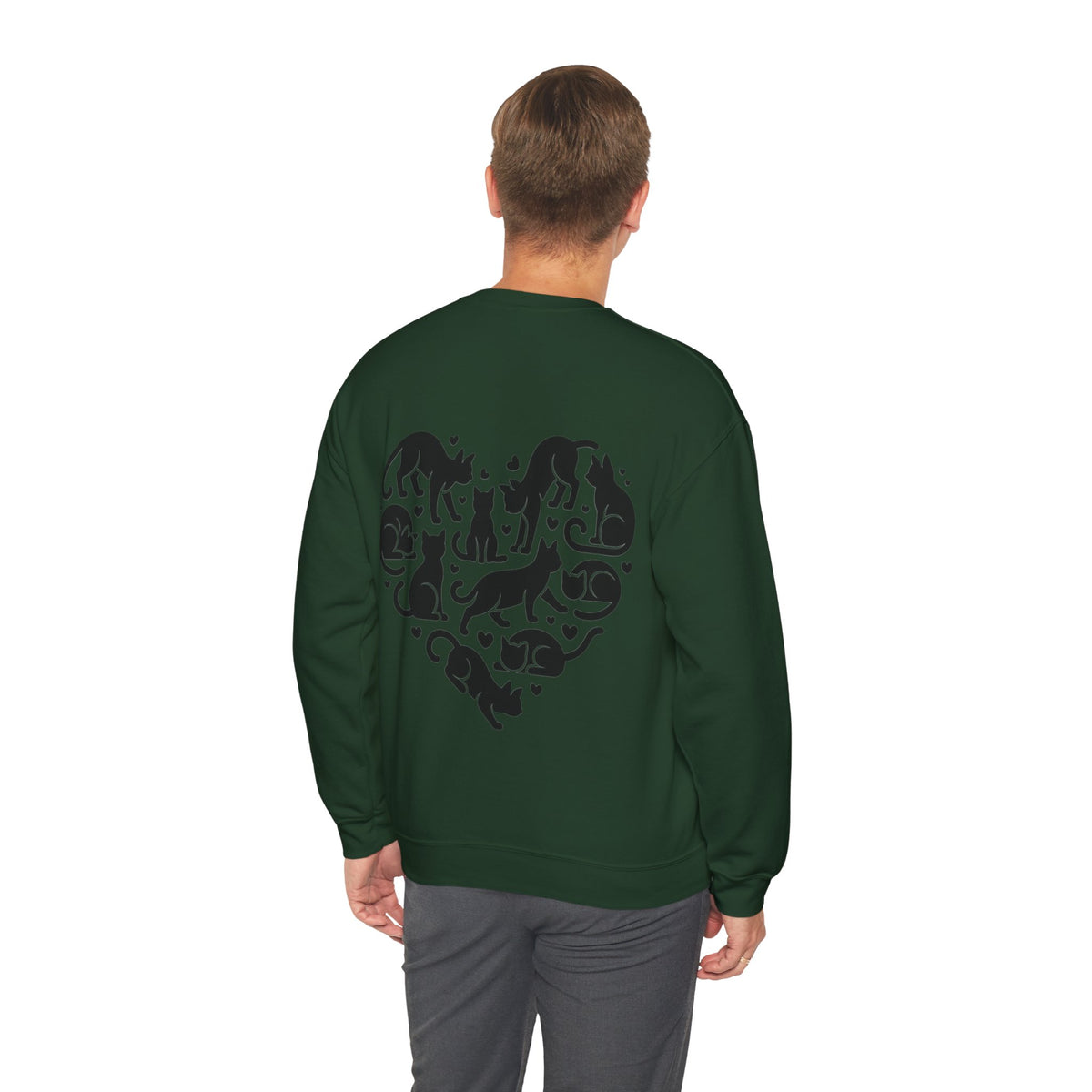 ORVIAN — LOVE Cat Silhouette & Heart-Shaped Cats Crewneck, Cat Lover Unisex Heavy Blend