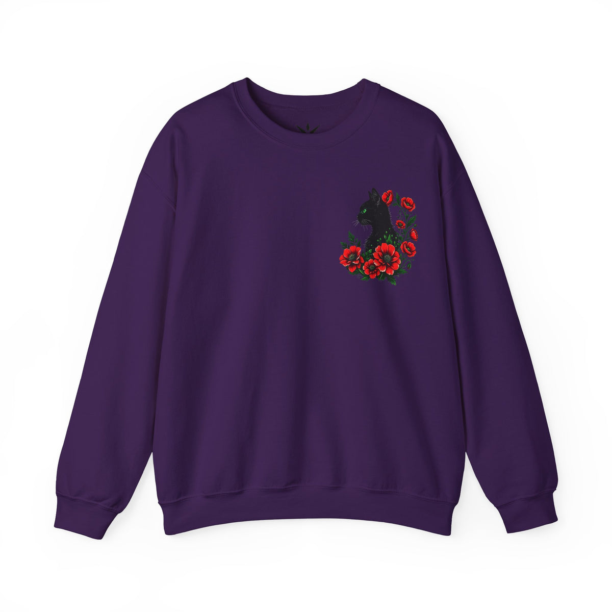 ORVIAN — Black Cat & Red Poppies Floral Crewneck, Elegant Nature Unisex Heavy Blend