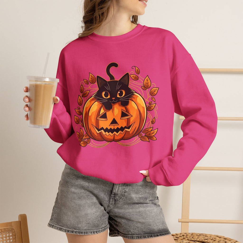 ORVIAN — Black Cat & Pumpkin Halloween Crewneck, Ghost & Coquette Bow Unisex Heavy Blend