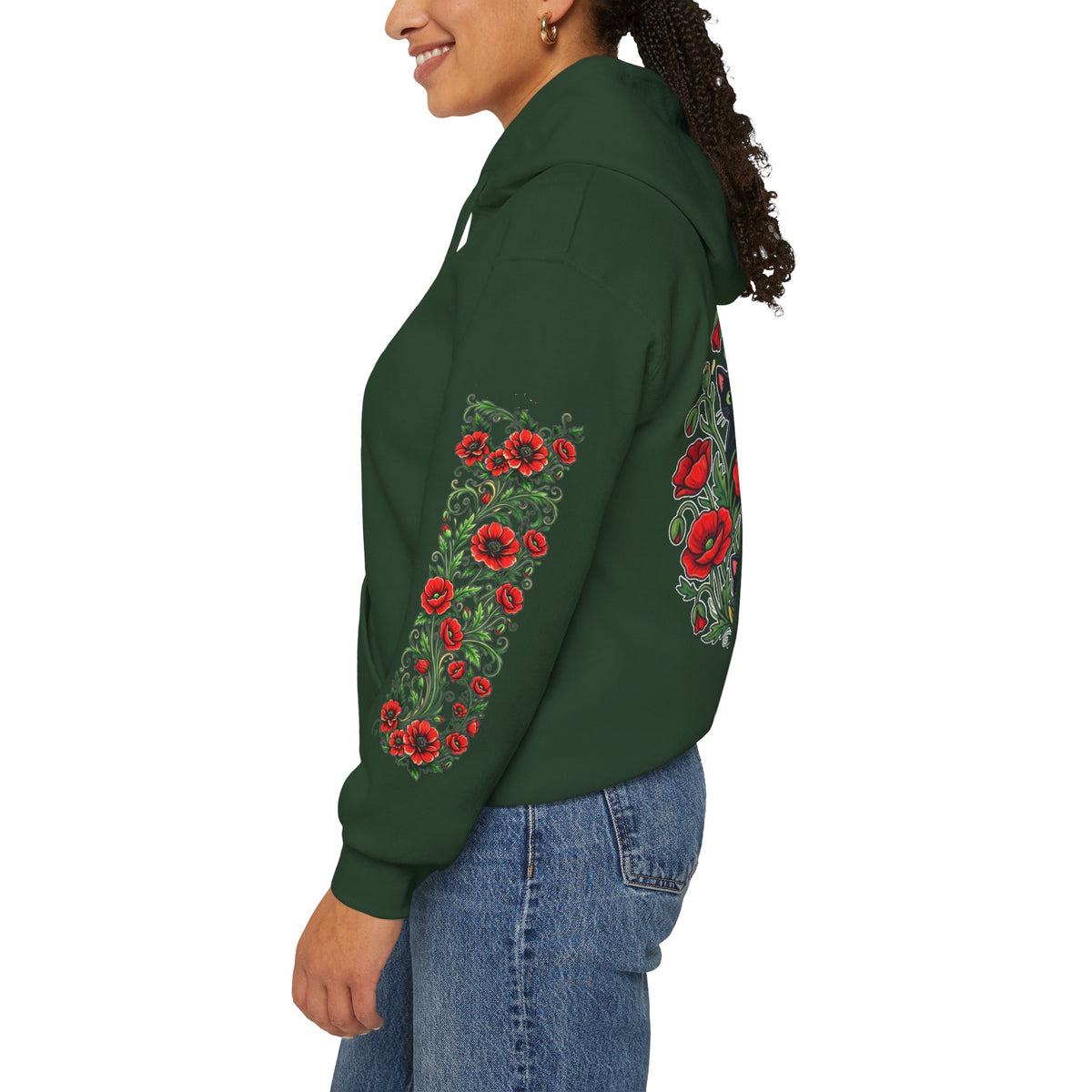 ORVIAN — Black Cat & Red Poppies Unisex Heavy Blend Hoodie
