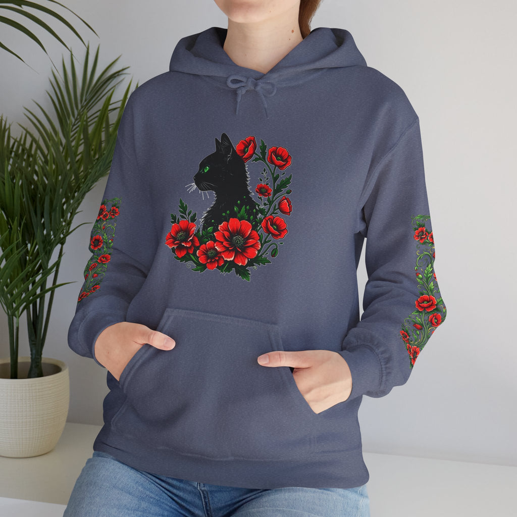 ORVIAN — Black Cat & Red Poppies Unisex Heavy Blend Hoodie