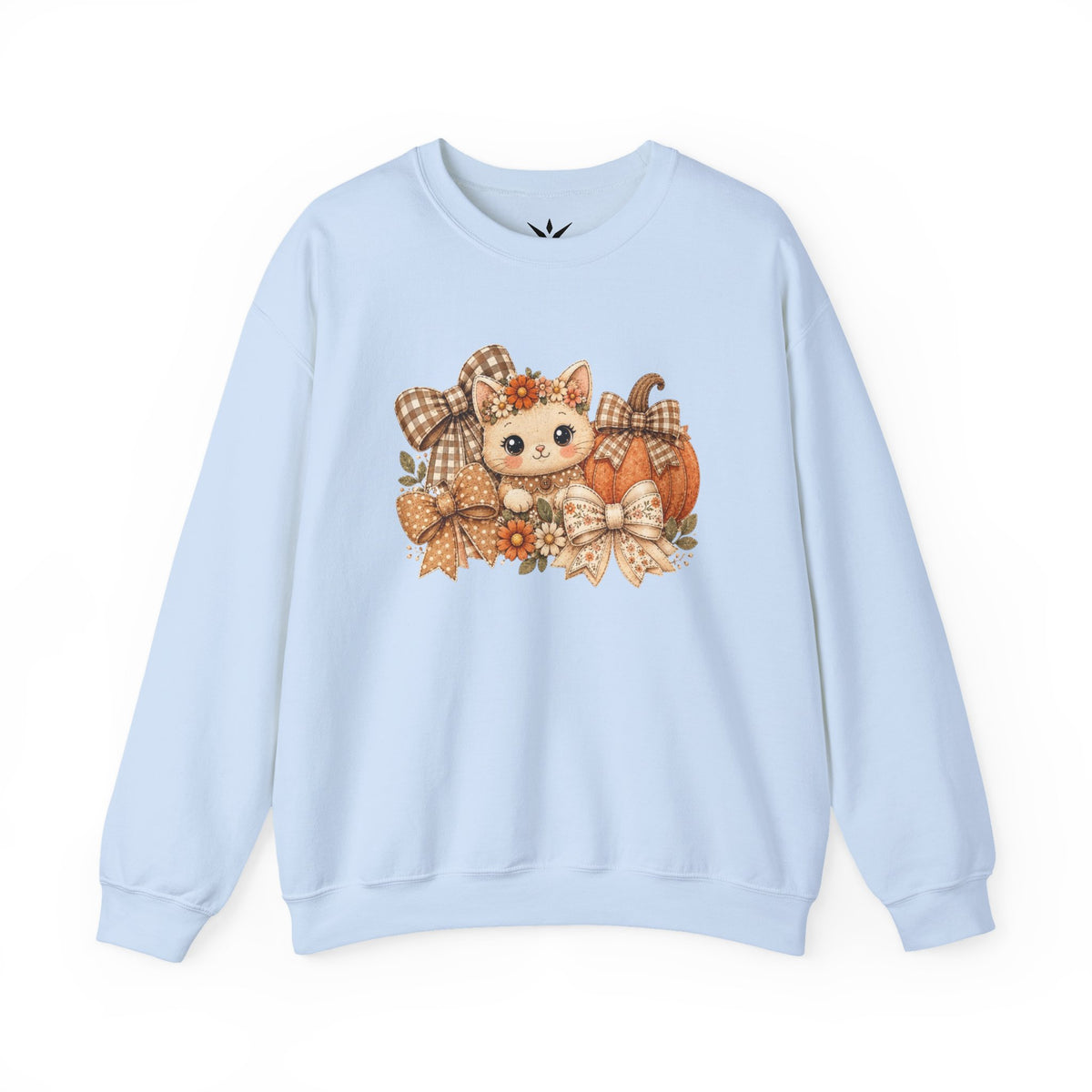 ORVIAN — Fall Kitten & Coquette Ghost Crewneck, Gingham Pumpkin Autumn Unisex Heavy Blend