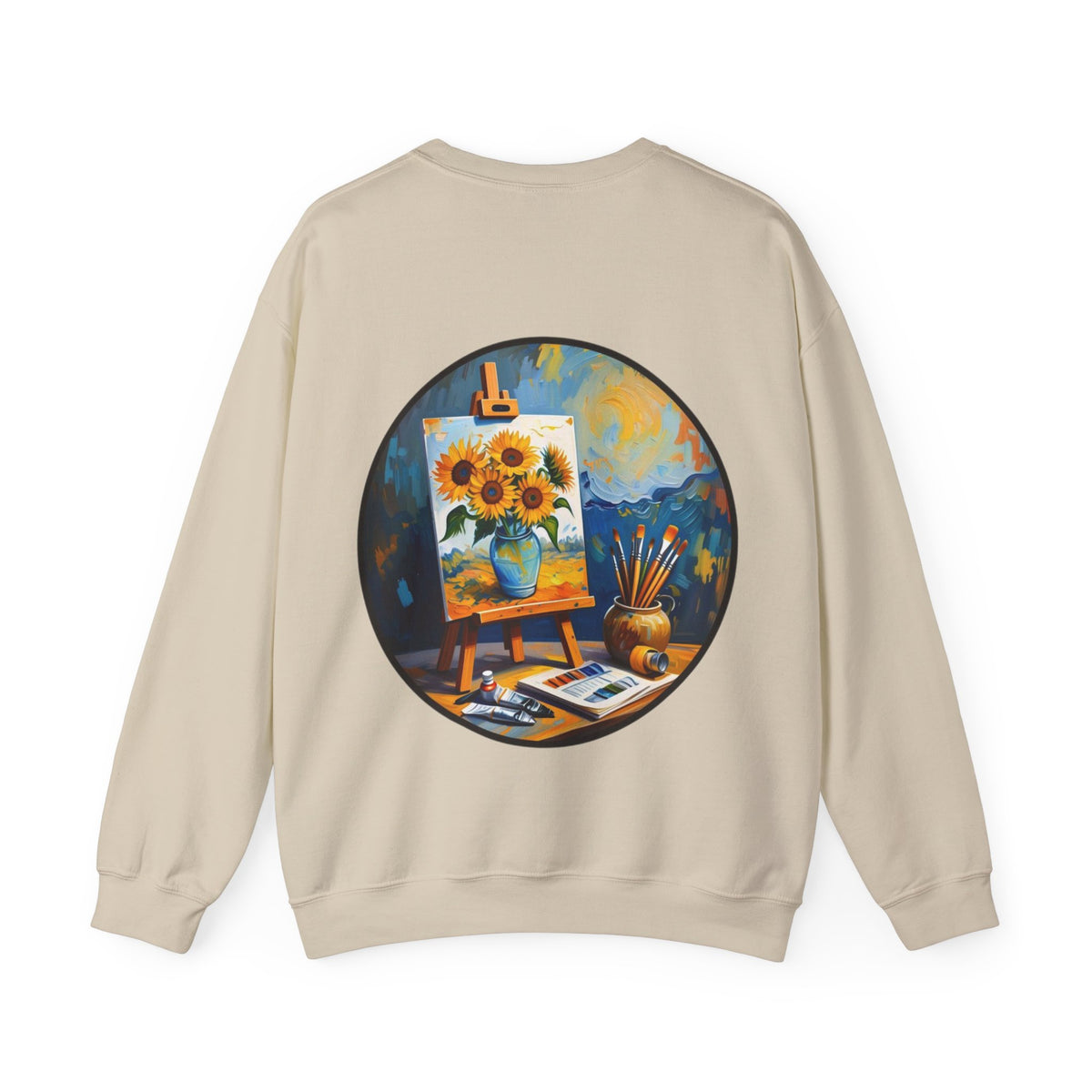 ORVIAN — Van Gogh Starry Night Sunflower & Artist Easel Crewneck, Art-Inspired Sweatshirt