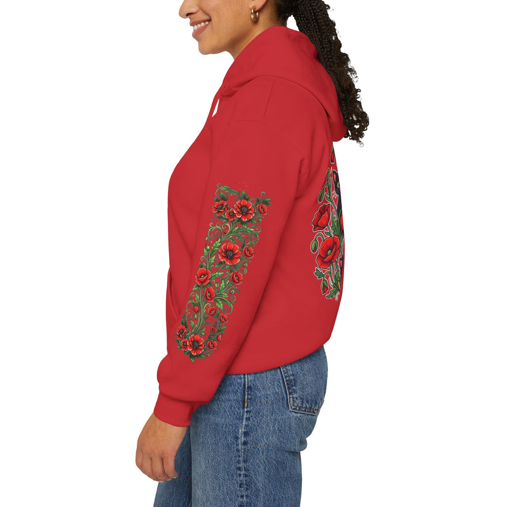 ORVIAN — Black Cat & Red Poppies Unisex Heavy Blend Hoodie