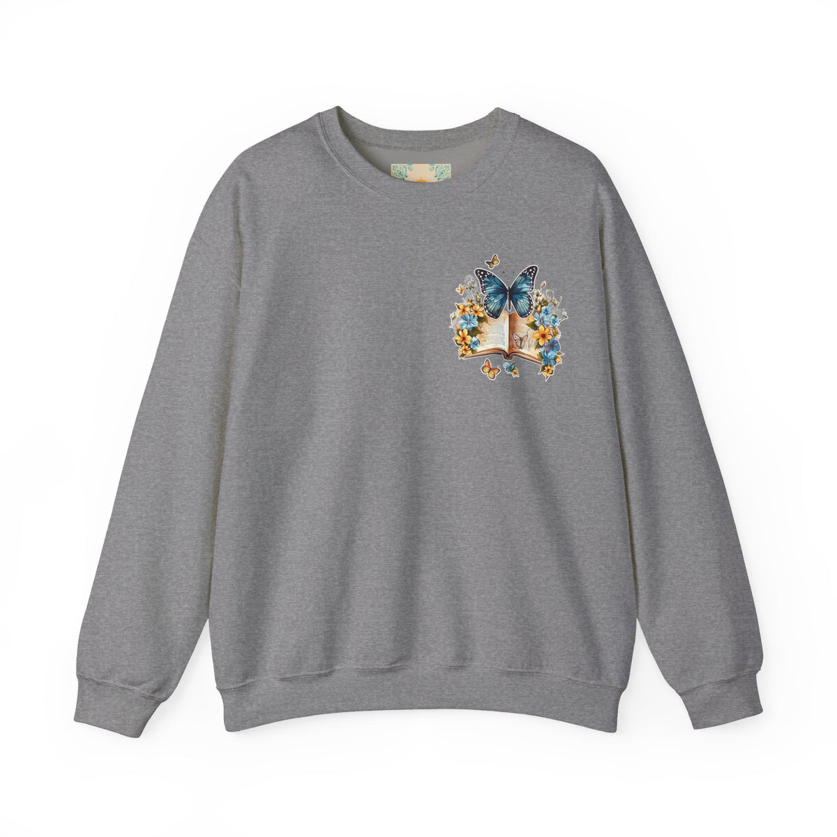 ORVIAN — Watercolor Floral Book & Butterfly Crewneck, Literary Nature Unisex Heavy Blend